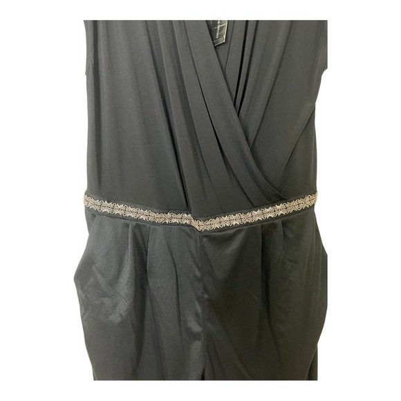 Lane Bryant Womans Size 26 Jumpsuit Black Romper V Neck Embellished Silky Pants - Picture 9 of 16